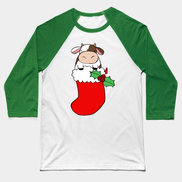 Christmas Stocking Cow Baseball T-Shirt by saradaboru